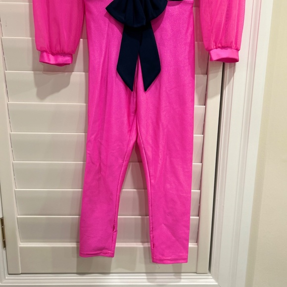 Pink Jumpsuit Dance Costume with Navy Bow - Picture 4 of 4